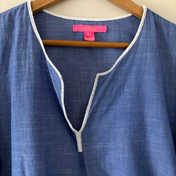 Lilly Pulitzer Amelia Island Flounce Sleeve Top Coastal Blue Lace Accent Size L - Picture 5 of 13